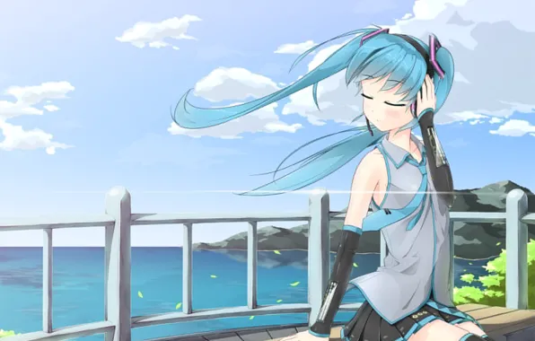 Наушники, vocaloid, вокалоид, miku hatsune, мику хатсуне