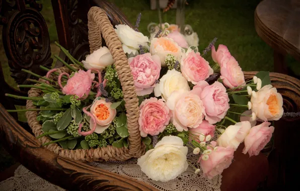 Картинка цветы, розы, корзинка, хризантемы, букеты, композиции