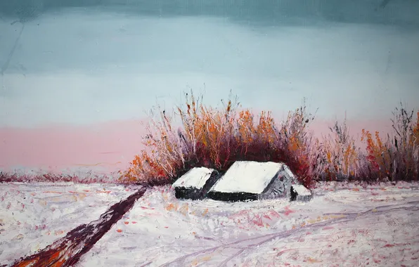 Зима, пейзаж, картина