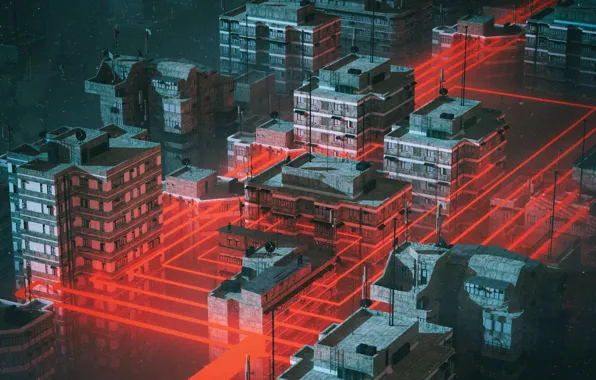Город, Неон, Стиль, Здания, City, Fantasy, Архитектура, Арт