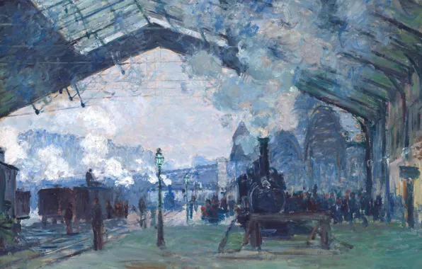 Картинка картина, Клод Моне, жанровая, Станция Сен-Лазар. Поезд Нормандия