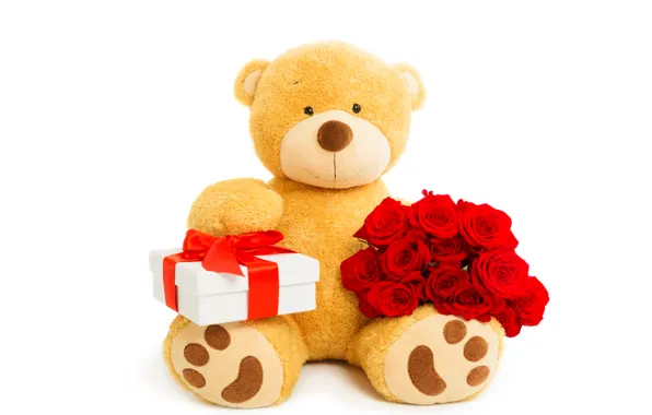 Любовь, подарок, розы, мишка, love, bear, heart, romantic