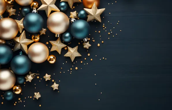 Украшения, темный фон, шары, Новый Год, Рождество, dark, golden, new year