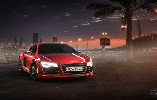 Картинка Audi, Red, Sunset, Wallpaper, Supercar, Bahrain