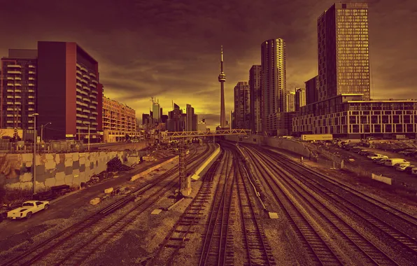 Город, железная дорога, канада, торонто