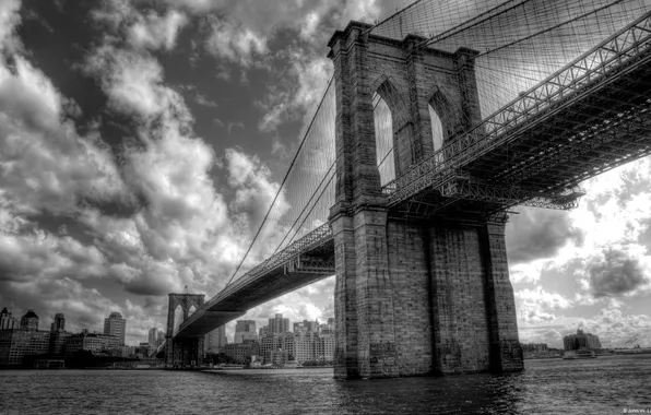 City, город, река, Нью-Йорк, Бруклинский мост, river, New York, Brooklyn Bridge