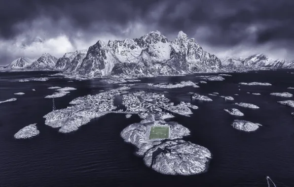 Norway, football field, Henningsvær