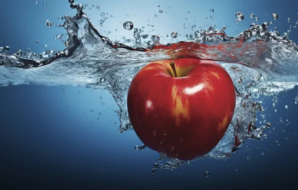 Вода, красное, яблоко, погружение, ИИ-арт, нейросеть