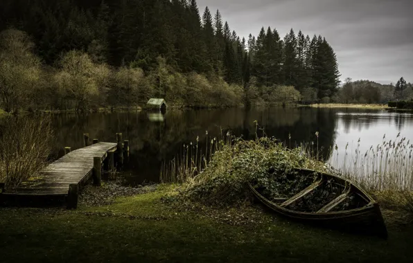 Картинка мост, озеро, лодка, Moment in Time
