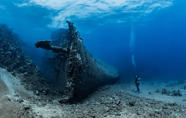 Картинка вода, аквалангист, дайвинг, морское дно, water, diving, дайвер, diver