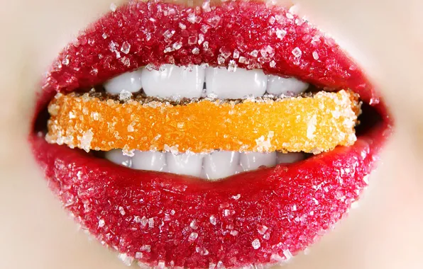 Картинка макро, льдинки, помада, губы, красная, lips, Macro photo
