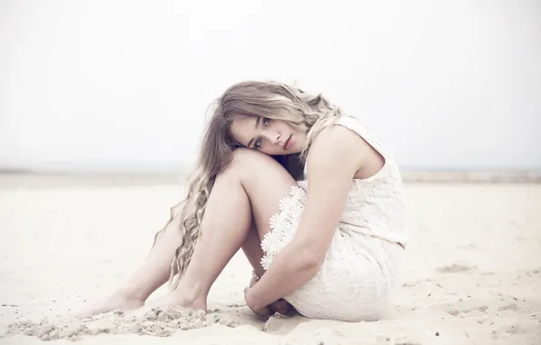 Картинка песок, пляж, взгляд, платье, Lisa