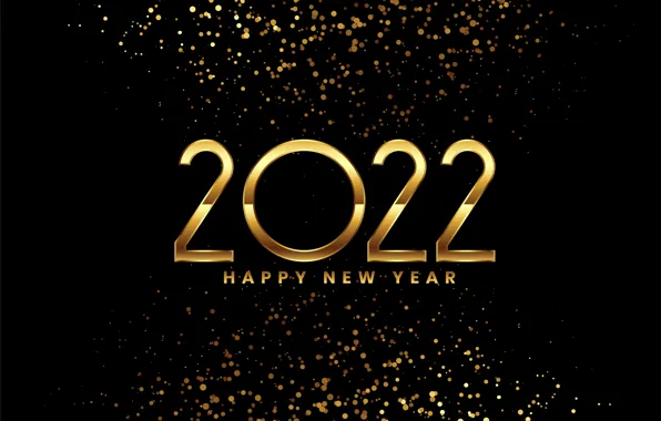 Золото, цифры, Новый год, golden, черный фон, new year, happy, decoration