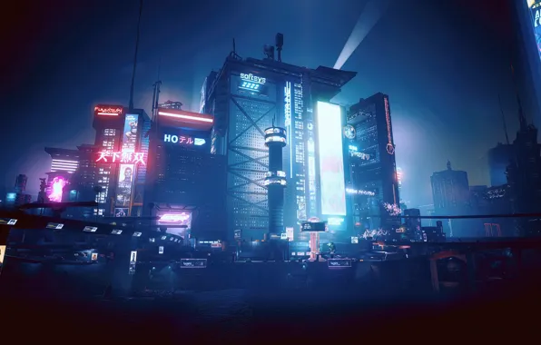 Landscape, blue, cyberpunk, cyan, night city, Cyberpunk 2077, city night