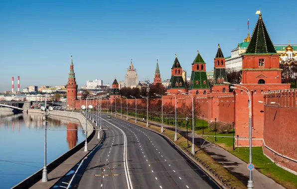 Картинка Москва, Кремль, Россия, набережная, столица, Кремлёвская стена