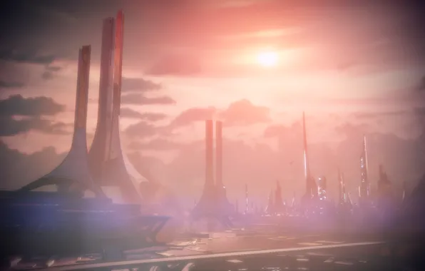 Небо, облака, Будущее, Mass Effect 3, Тессия, Многоэтажка