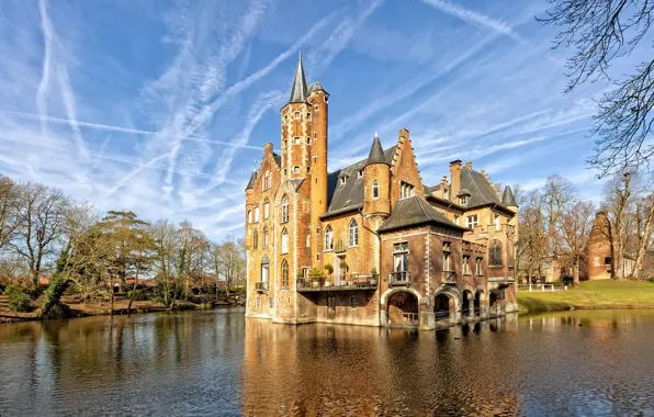Пруд, замок, Бельгия, Castle Wissekerke