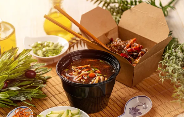 Палочки, суп, овощи, лапша, азиатская кухня