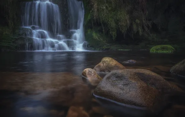 Камни, берег, водопад, водоем