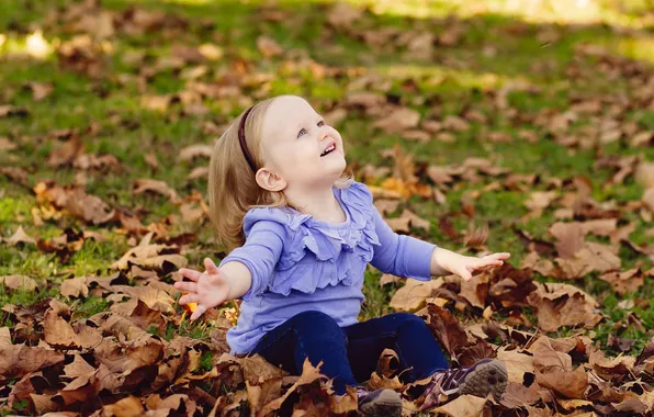 Осень, листья, дети, девочка
