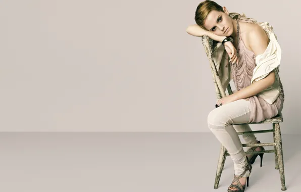 Взгляд, модель, актриса, стул, красивая, Эмма Уотсон, Emma Watson, сидит