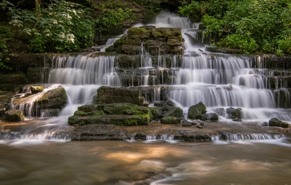 Река, водопад, каскад, Кентукки, Kentucky, Fulling Mill Falls, Shaker Creek