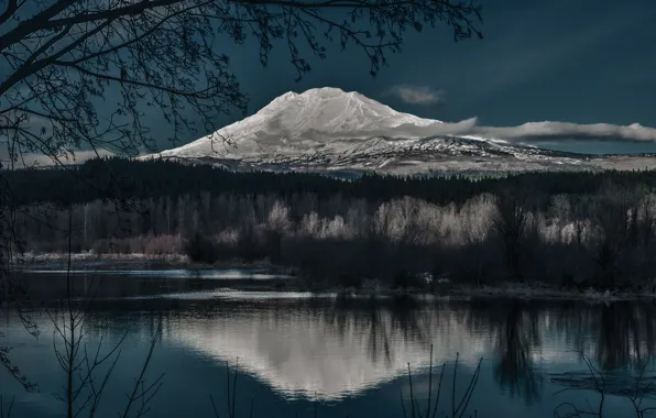 Картинка отражения, ночь, озеро, гора, nature, Mountain, night, winter