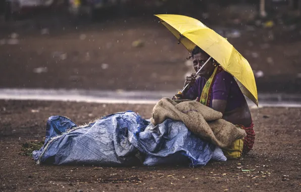 Woman, umbrella, raining