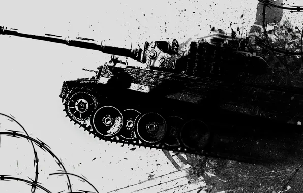 Стиль, обои, танк, Tiger, танки, WOT, WarThunder, черно-белый.
