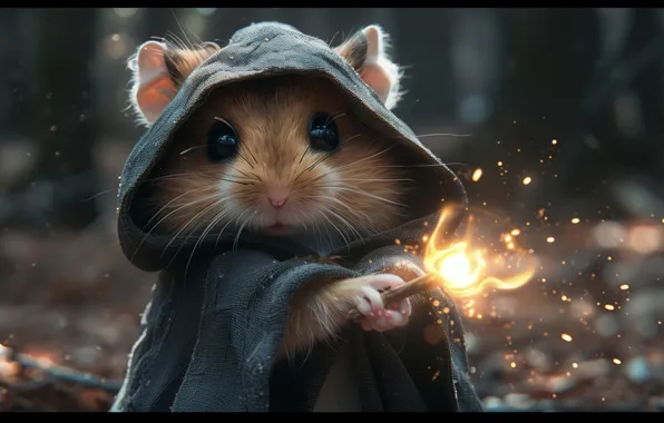 Magic, wizard, depth of field, hamster, AI art