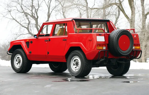Зима, снег, деревья, Авто, Lamborgini LM, задок.