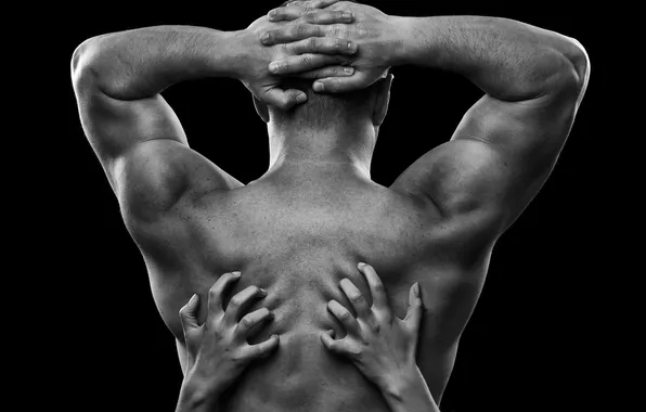 Back, seduction, arms, muscular back, woman hands