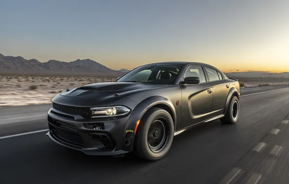 Закат, скорость, вечер, Dodge, Charger, AWD, 2019, SpeedKore