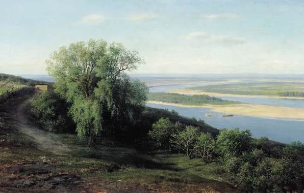 Пейзаж, река, картина, Волга под Симбирском, Михаил Клодт