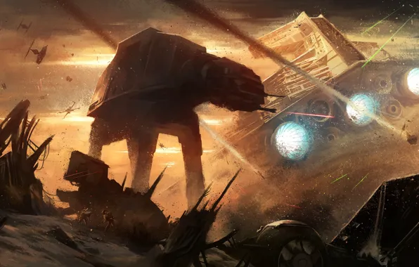 Война, star wars, art, spaceship, Jakku, AT-AT Walker