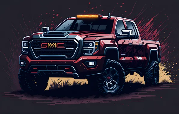 Картинка cars, minimalism, art, red car, gmc sierra 2500hd