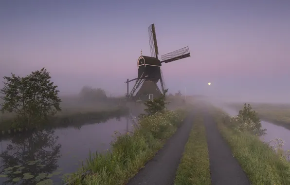 Holland, Windmill, Full Moon, Streefkerk, Broekmolen