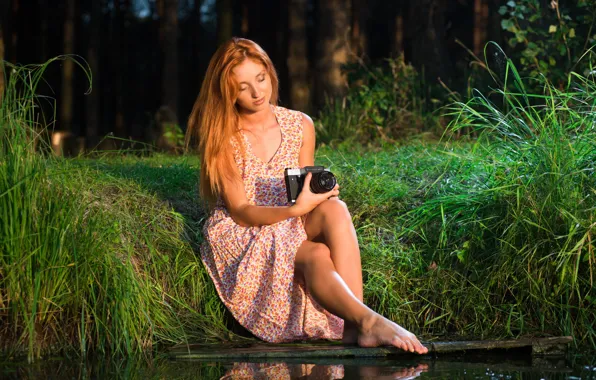 Картинка girl, dress, camera, model, redhead