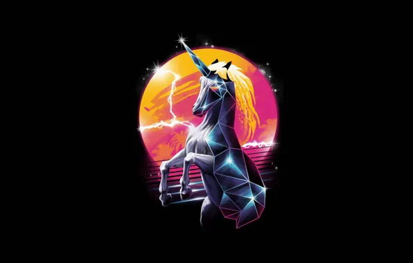 Минимализм, Стиль, Фон, Единорог, Арт, Art, Style, Neon