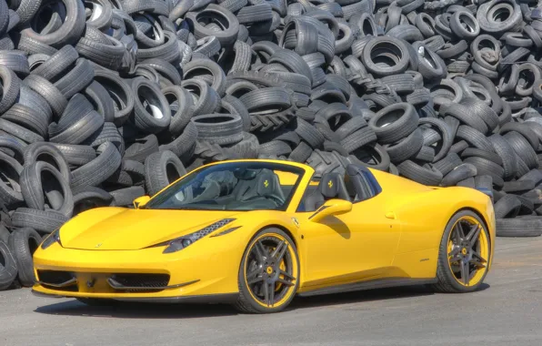 Желтый, фон, Феррари, Италия, Ferrari, суперкар, 458, Italia