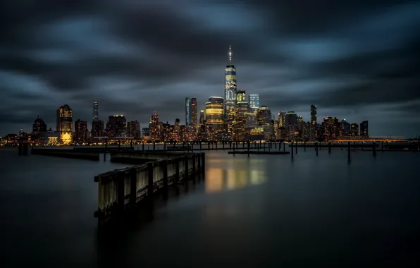 Картинка ночь, город, new york, newport marina