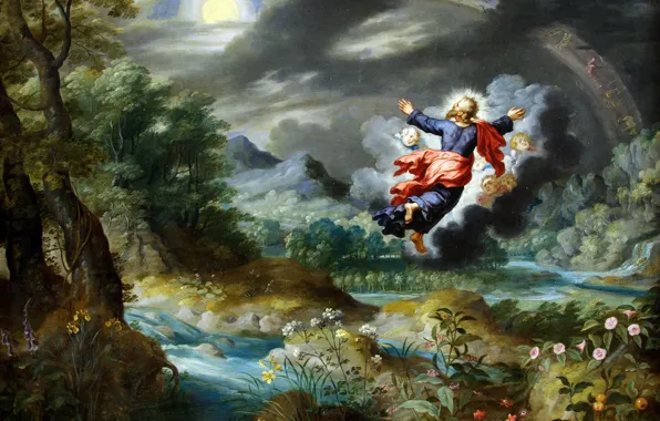 Картина, мифология, Ян Брейгель младший, Сотворение Солнца и Луны