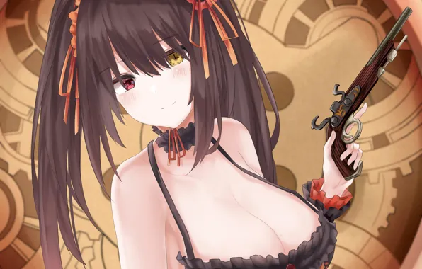 Girl, sexy, cleavage, long hair, boobs, anime, beautiful, red eyes