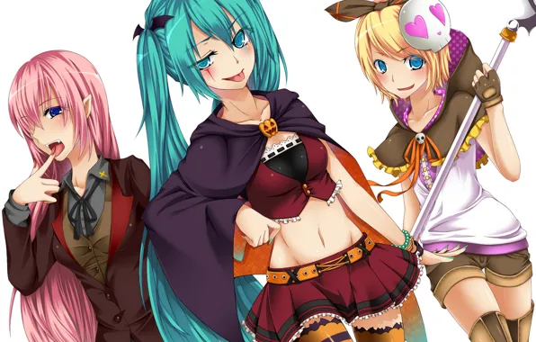 Девушки, аниме, Halloween, Хеллоуин, Hatsune Miku, Vocaloid, Kagamine Rin, art