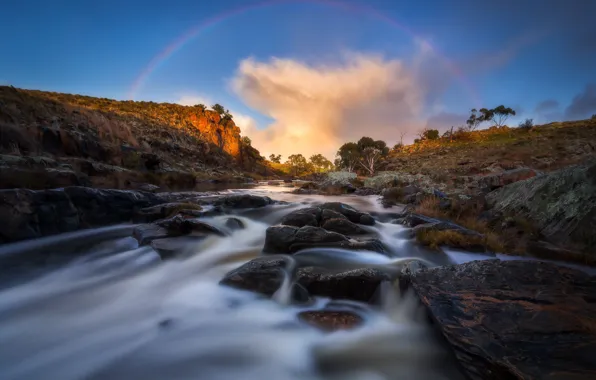 Река, камни, радуга, Австралия, South Australia, Mannum, Маннум
