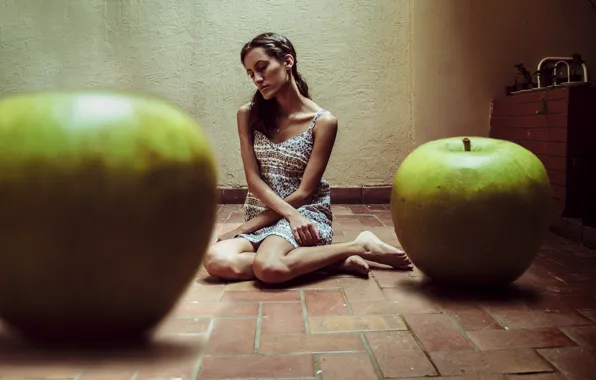 Картинка девушка, фон, яблоки