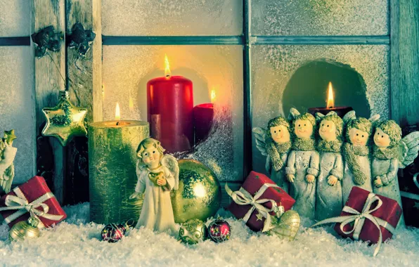Картинка украшения, игрушки, свечи, ангелы, Новый Год, Рождество, Christmas, vintage