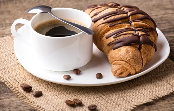 Картинка кофе, завтрак, выпечка, croissant, breakfast, круассан