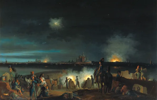 Масло, картина, 1800, Joseph August Knip, Обстрел Хертогенбоса французами во время осады 179, Джозеф Огаст …