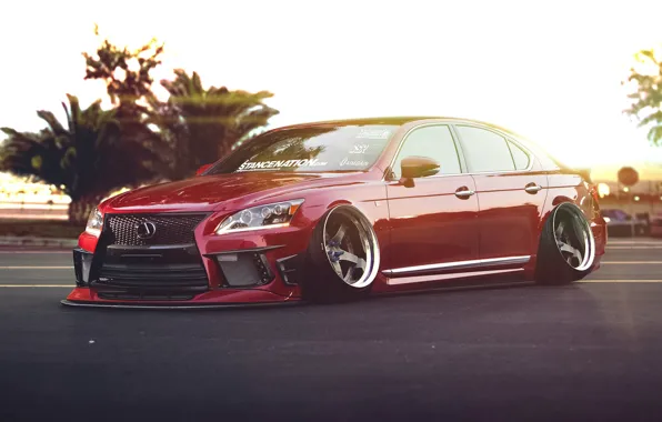 Картинка Lexus, Red, Car, Front, Stance, Low, LS 460